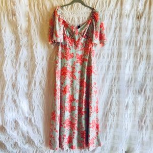 Shein Sweetheart Neck Flutter-Sleeve Floral Satin Dress